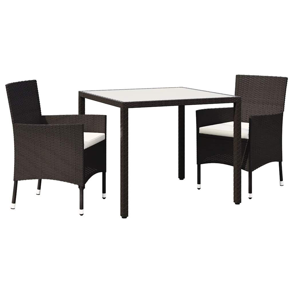 3 Piece Outdoor Dining Set Poly Rattan Brown