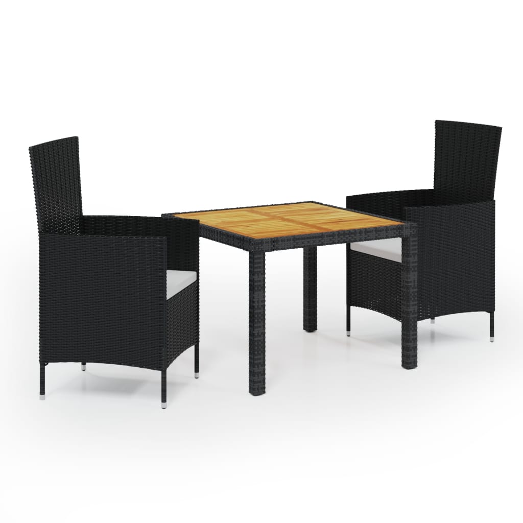 3 Piece Outdoor Dining Set with Cushions Poly Rattan Black