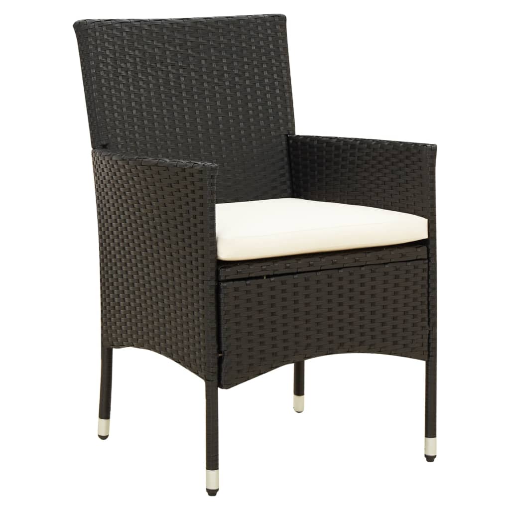 3 Piece Outdoor Dining Set with Cushions Poly Rattan Black