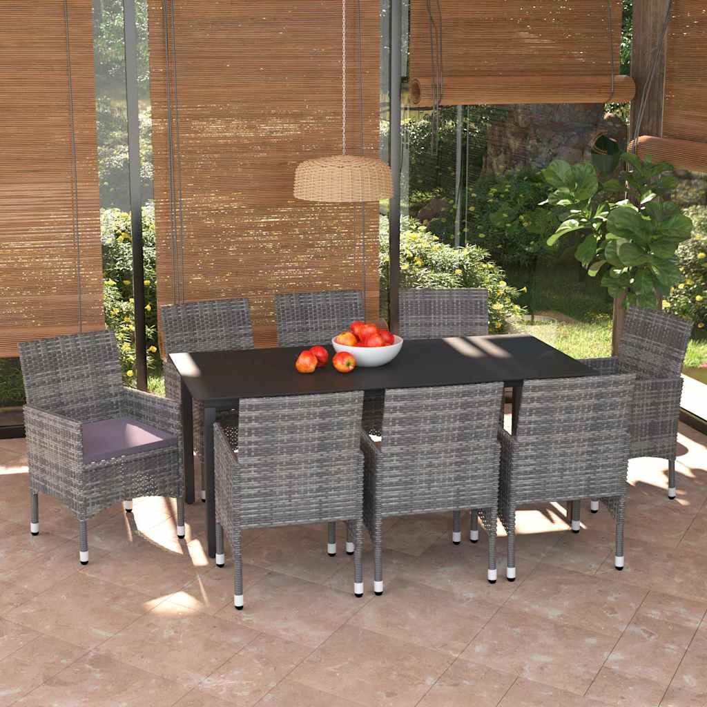 9 Piece Garden Dining Set with Cushions Poly Rattan Grey