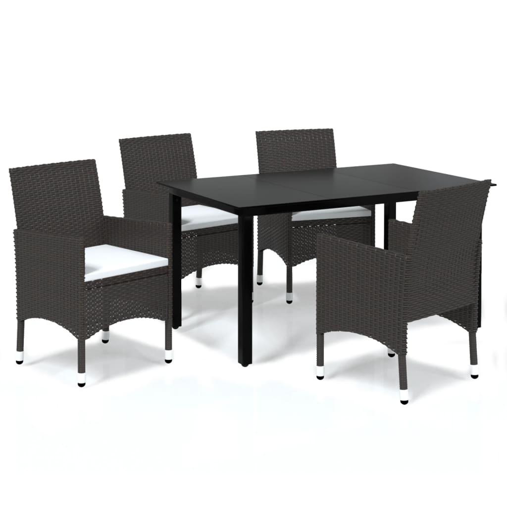 5 Piece Garden Dining Set with Cushions Poly Rattan Brown