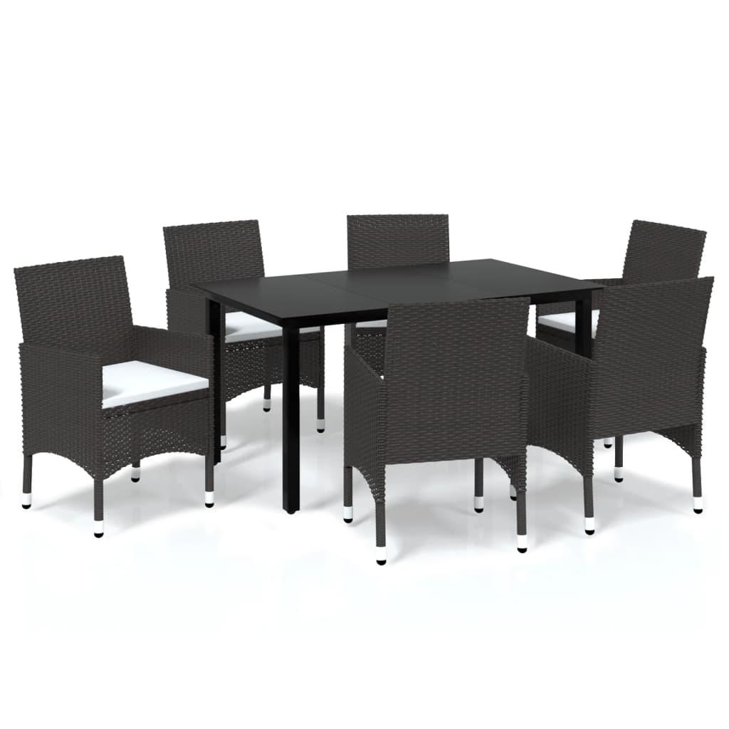 7 Piece Garden Dining Set with Cushions Poly Rattan Brown
