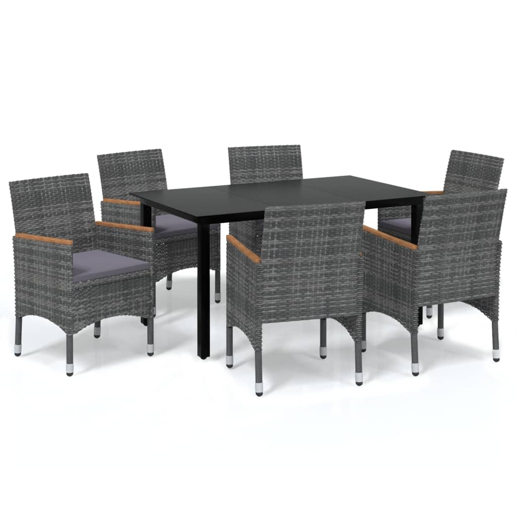 7 Piece Garden Dining Set with Cushions Poly Rattan Grey