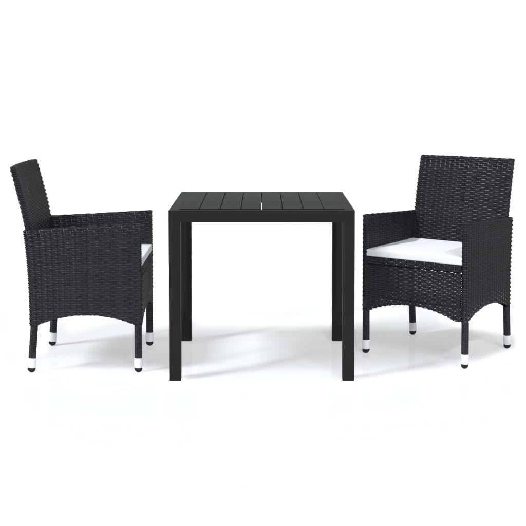 3 Piece Garden Dining Set with Cushions Poly Rattan Black