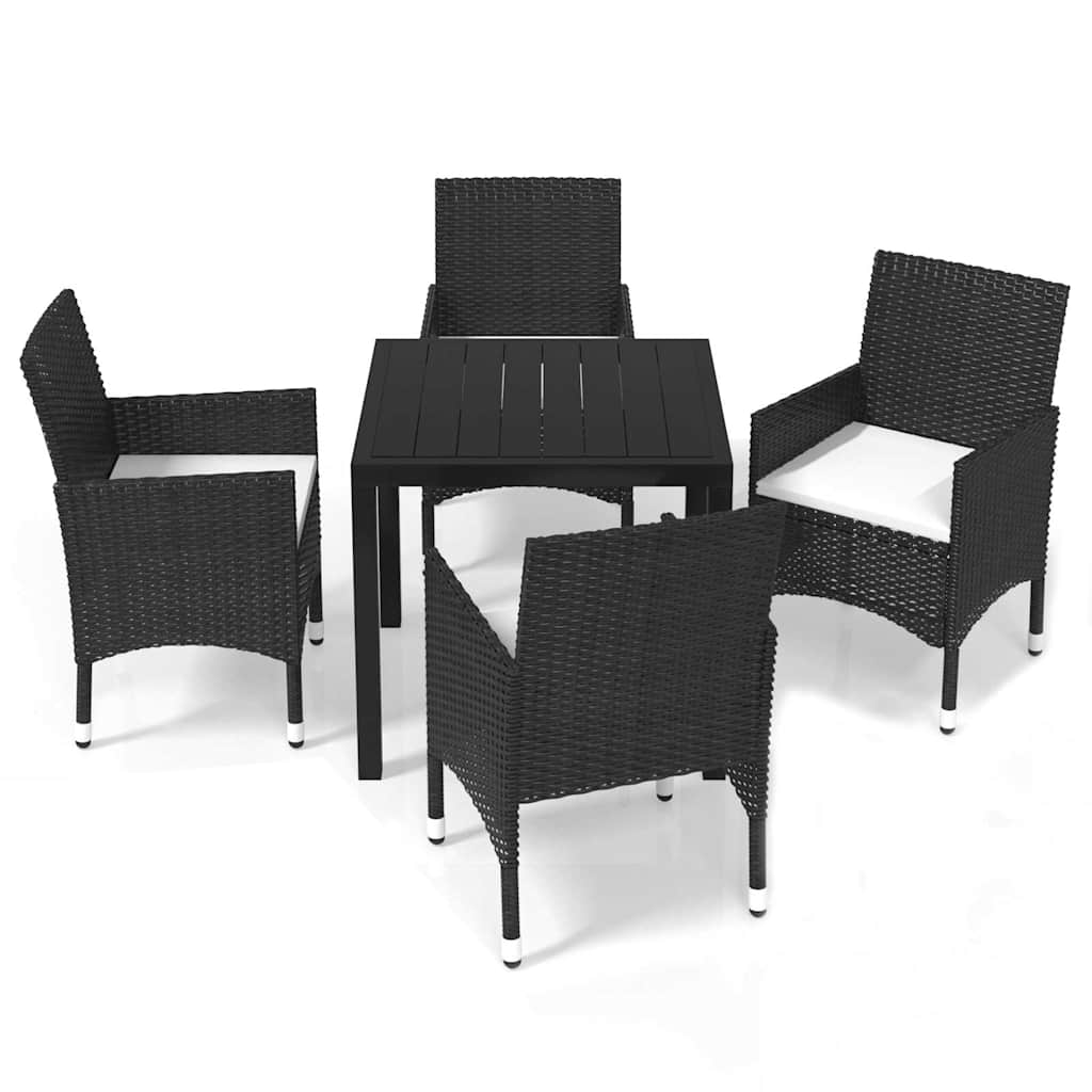 5 Piece Garden Dining Set with Cushions Poly Rattan Black