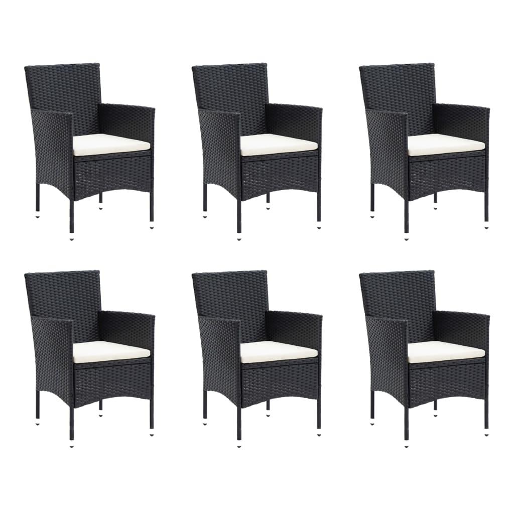 7 Piece Garden Dining Set with Cushions Poly Rattan Black