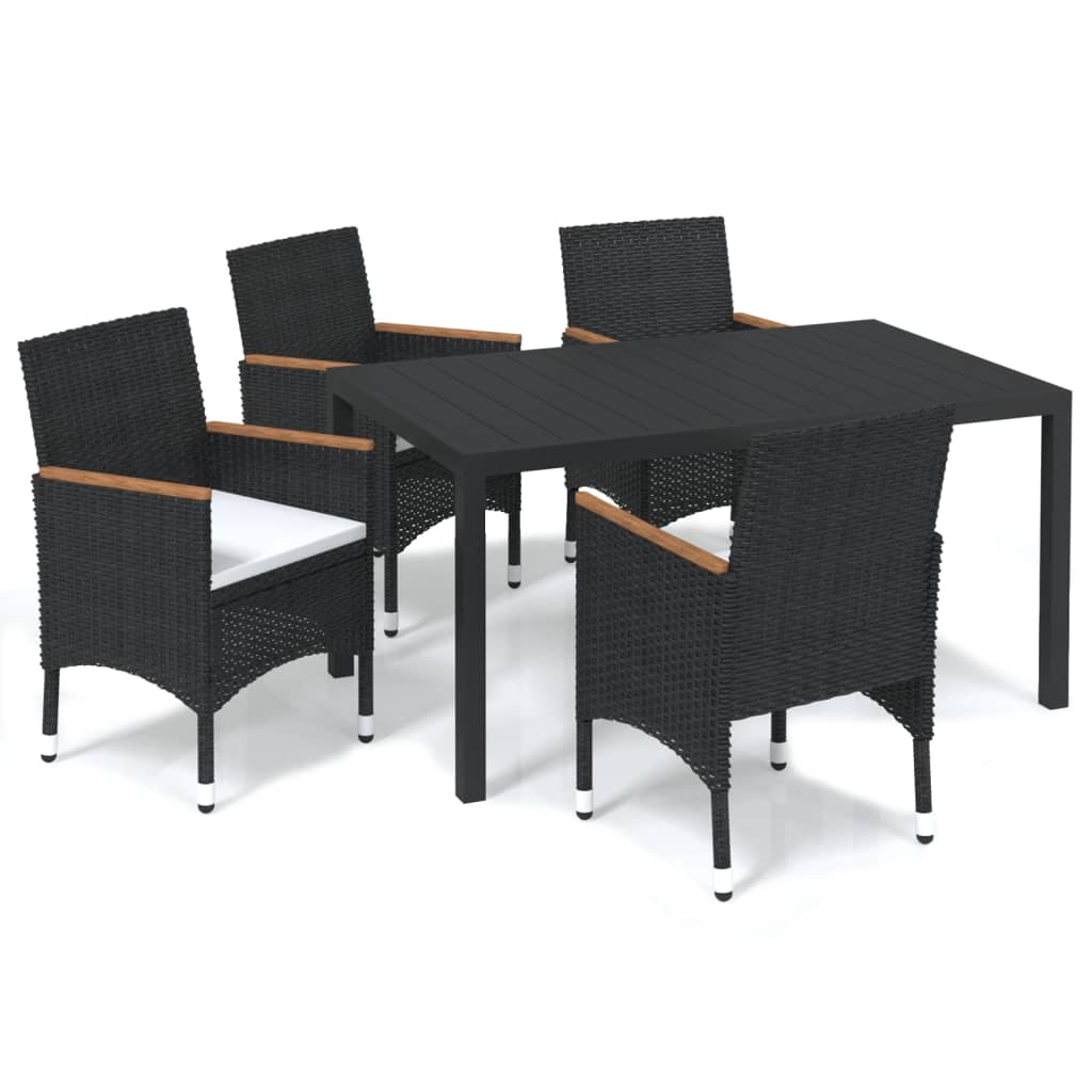 5 Piece Garden Dining Set with Cushions Poly Rattan Black