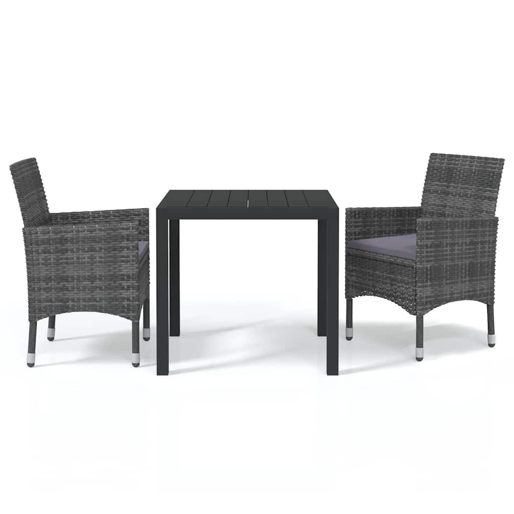 3 Piece Garden Dining Set with Cushions Poly Rattan Grey
