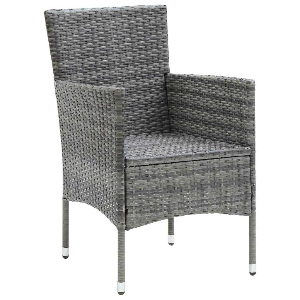 3 Piece Garden Dining Set with Cushions Poly Rattan Grey