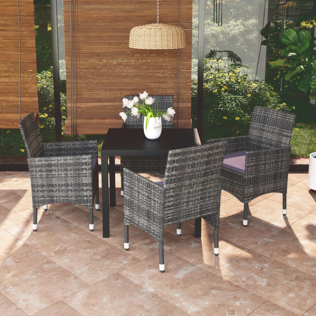 5 Piece Garden Dining Set with Cushions Poly Rattan Grey