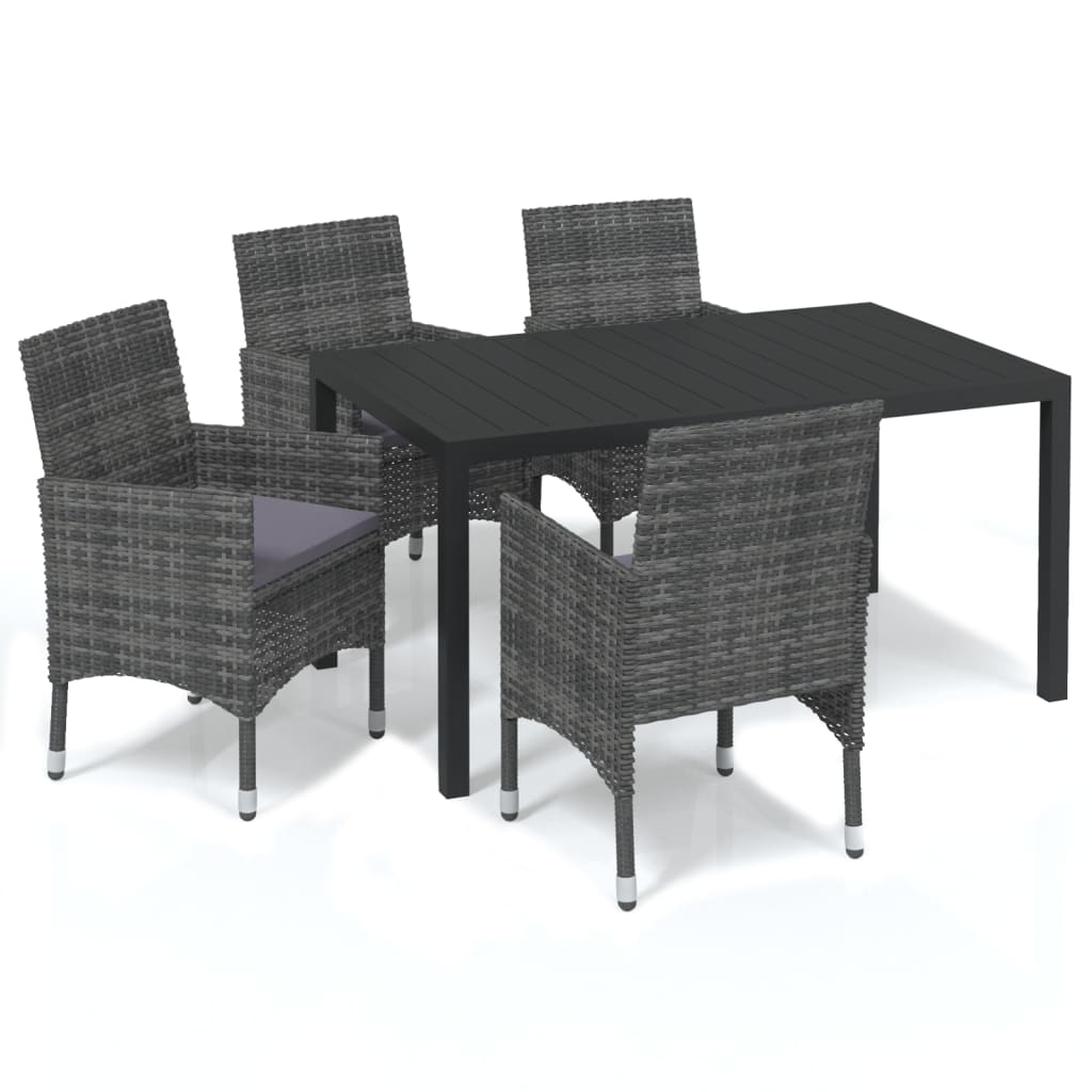 5 Piece Garden Dining Set with Cushions Poly Rattan Grey