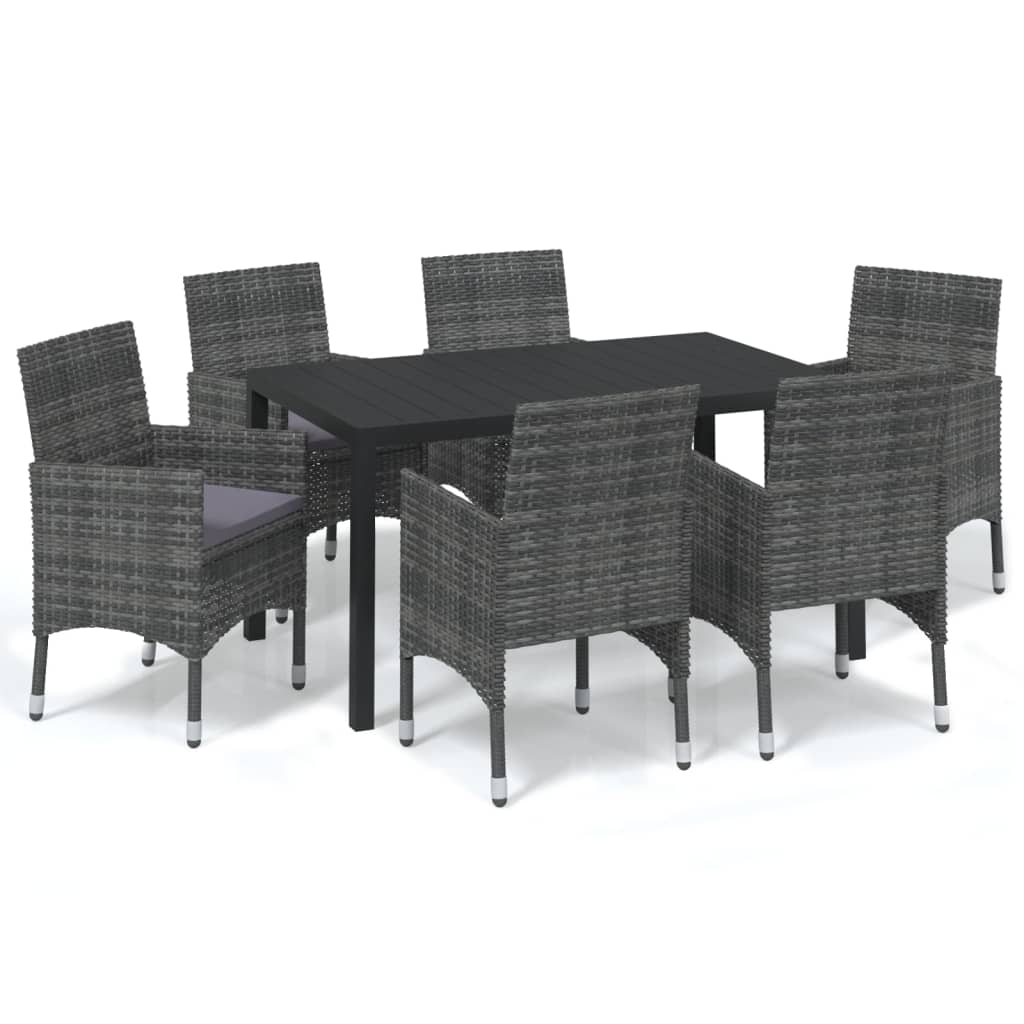 7 Piece Garden Dining Set with Cushions Poly Rattan Grey