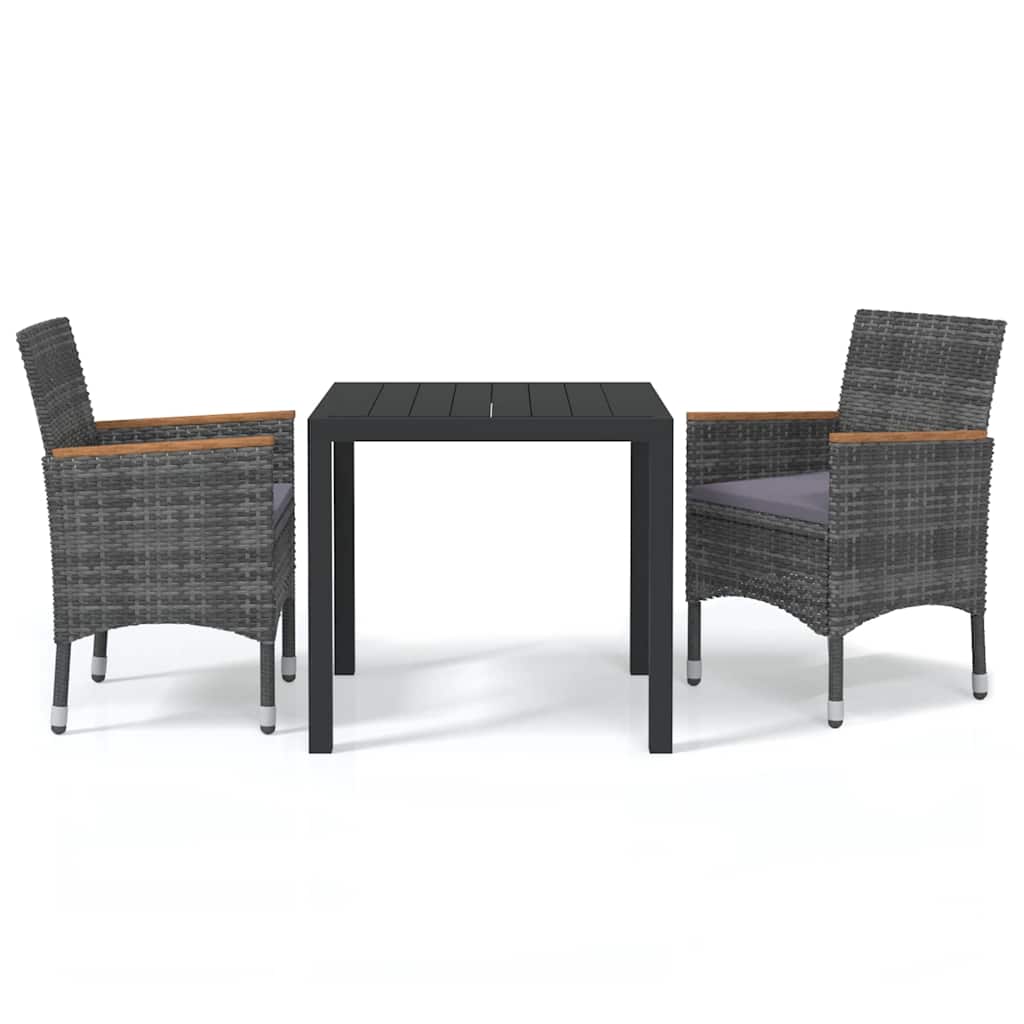 3 Piece Garden Dining Set with Cushions Poly Rattan Grey