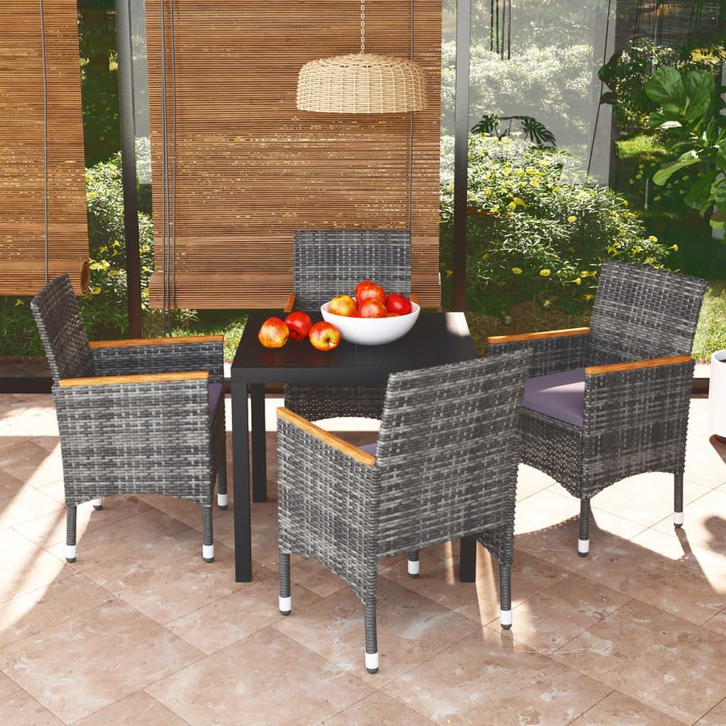 5 Piece Garden Dining Set with Cushions Poly Rattan Grey