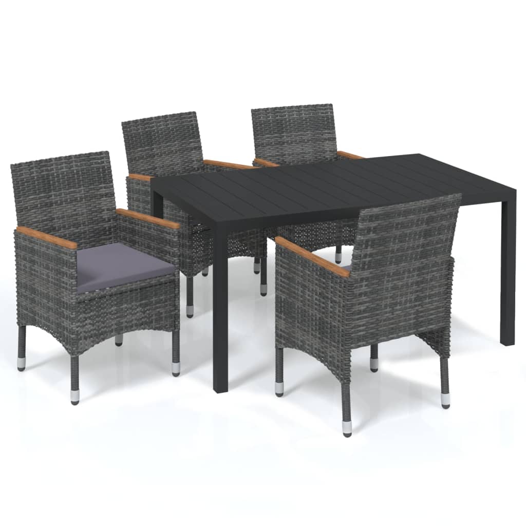 5 Piece Garden Dining Set with Cushions Poly Rattan Grey