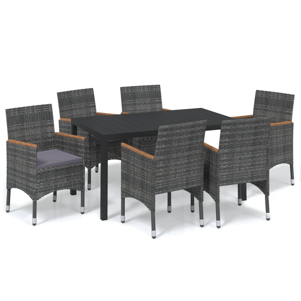 7 Piece Garden Dining Set with Cushions Poly Rattan Grey