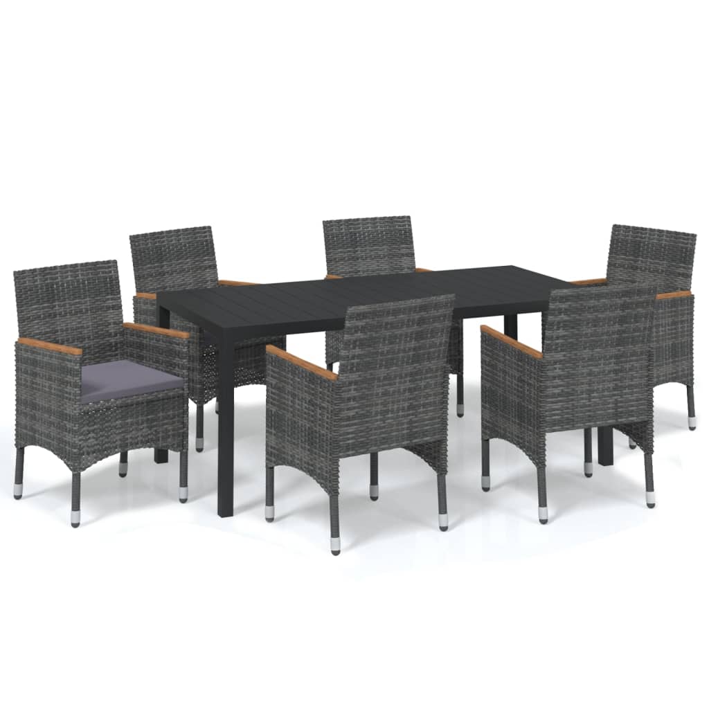 7 Piece Garden Dining Set with Cushions Poly Rattan Grey