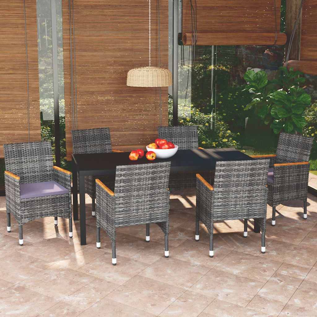 7 Piece Garden Dining Set with Cushions Poly Rattan Grey