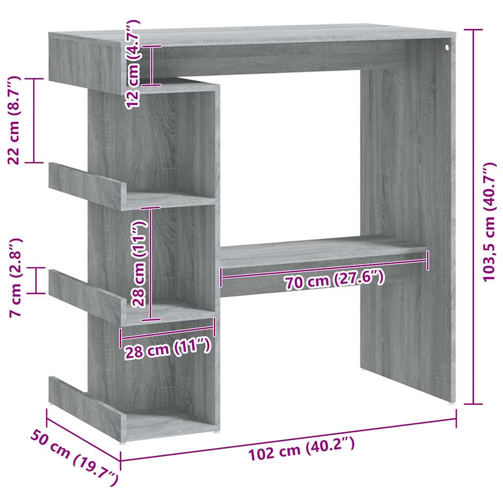 Bar Table with Storage Rack Grey Sonoma 100x50x101.5 cm