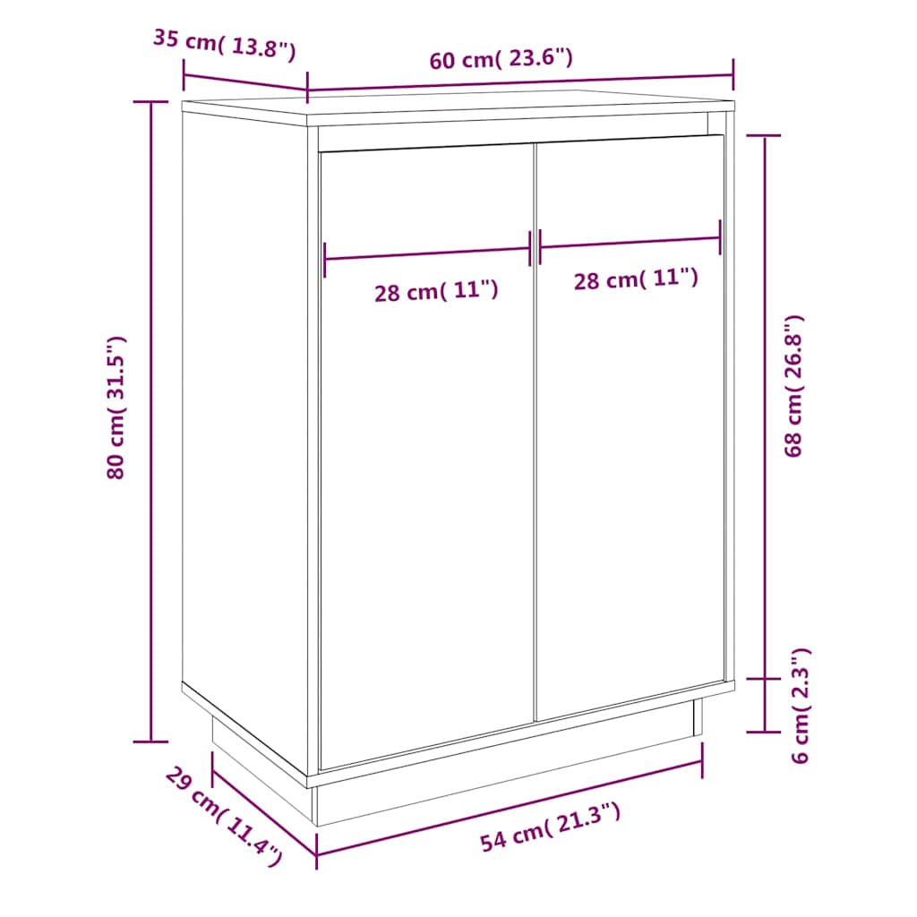 Shoe Cabinet 60x35x80 cm Solid Wood Pine
