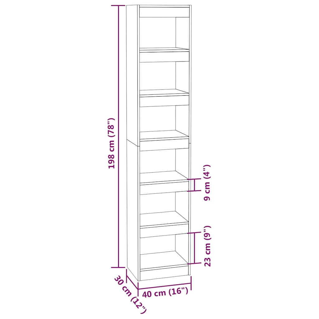 Book Cabinet/Room Divider Grey Sonoma 40x30x198 cm