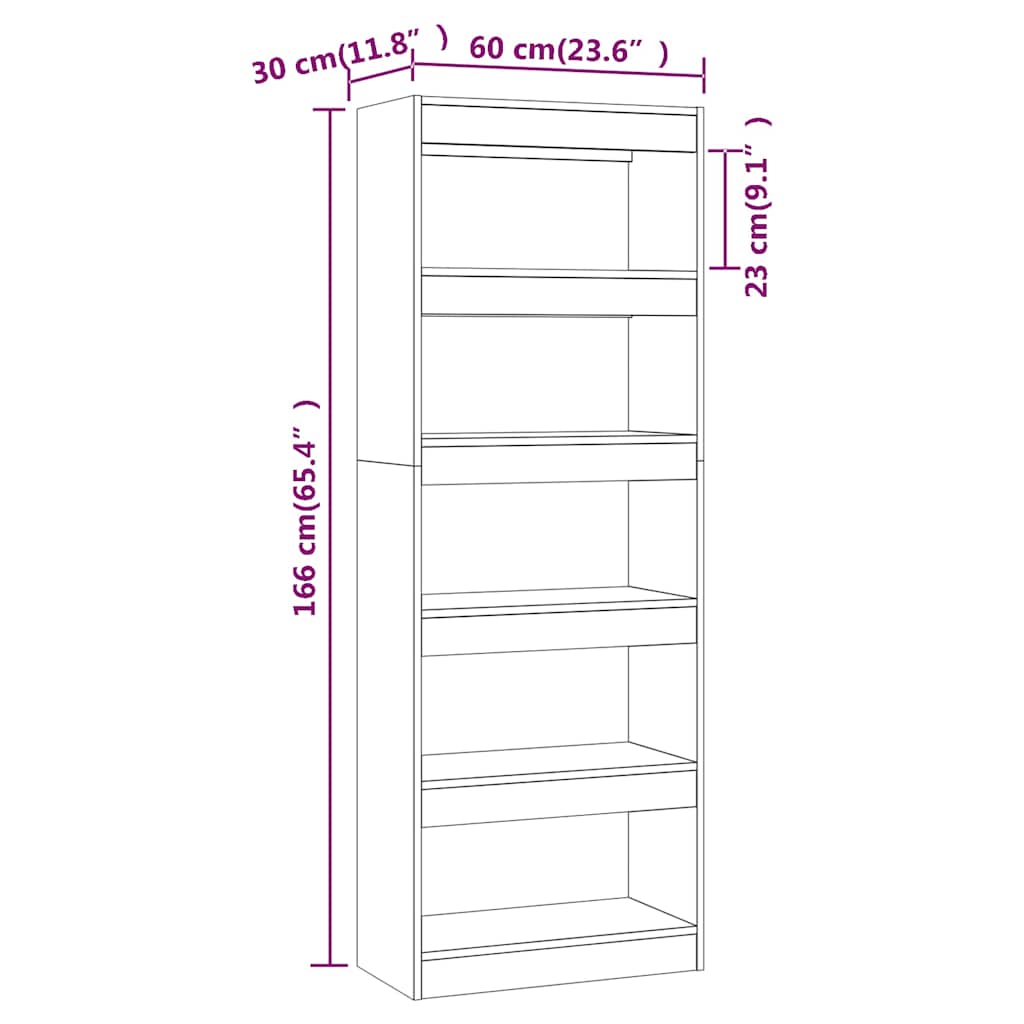 Book Cabinet/Room Divider Grey Sonoma 60x30x166 cm