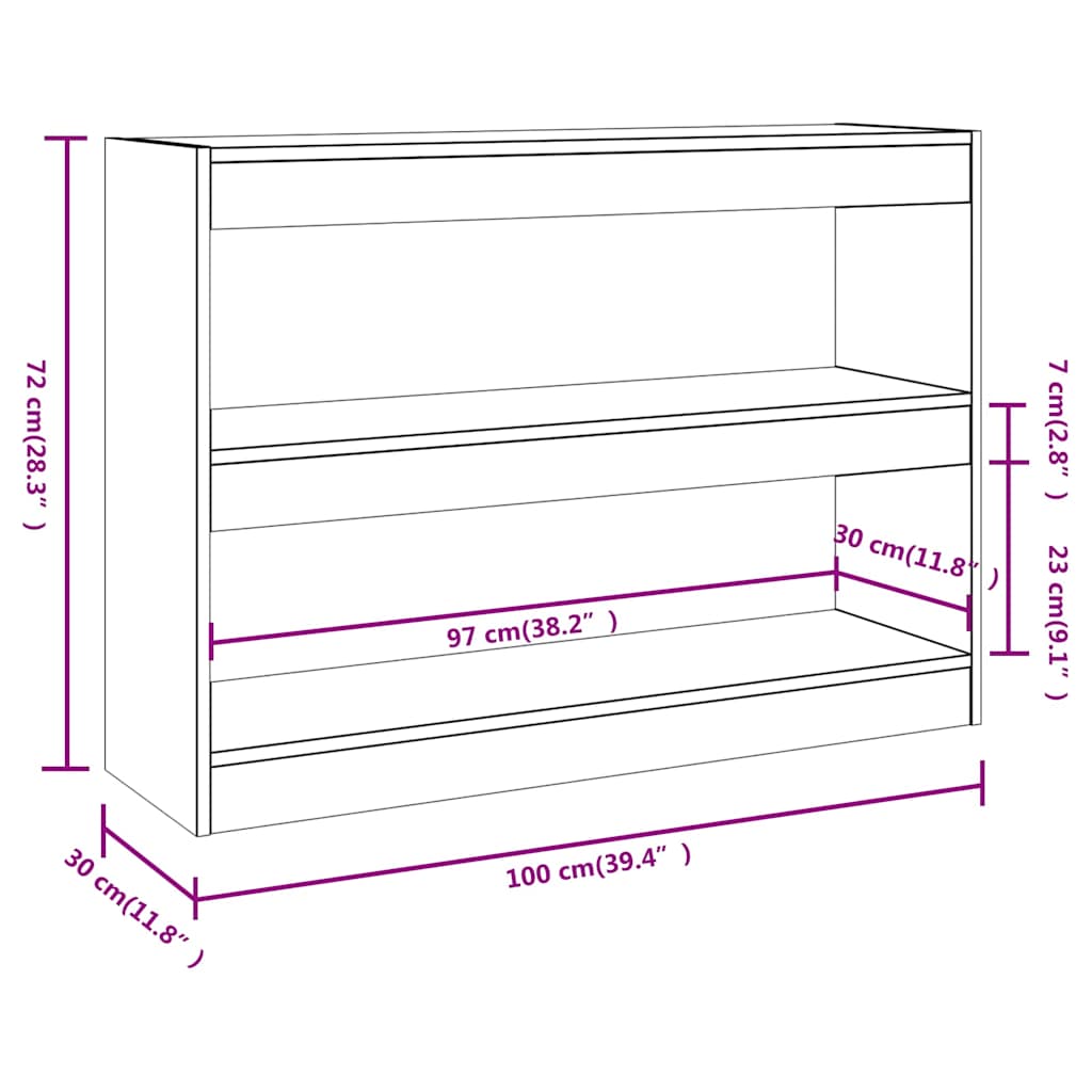 Book Cabinet/Room Divider Grey Sonoma 100x30x72 cm
