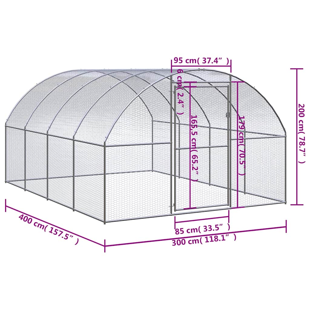 Outdoor Chicken Coop 3x4x2 m Galvanised Steel