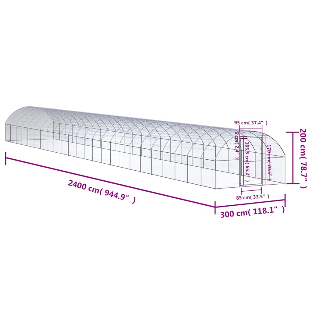 Outdoor Chicken Coop 3x24x2 m Galvanised Steel