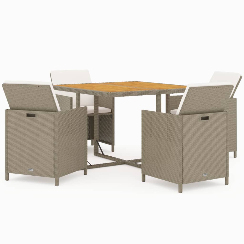 5 Piece Garden Dining Set with Cushions Poly Rattan Beige