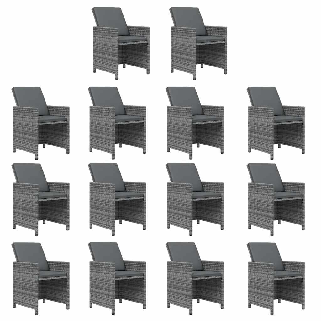 15 Piece Garden Dining Set with Cushions Poly Rattan Grey