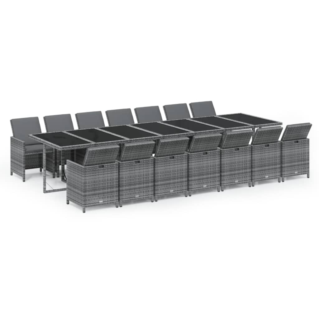 15 Piece Garden Dining Set with Cushions Poly Rattan Grey