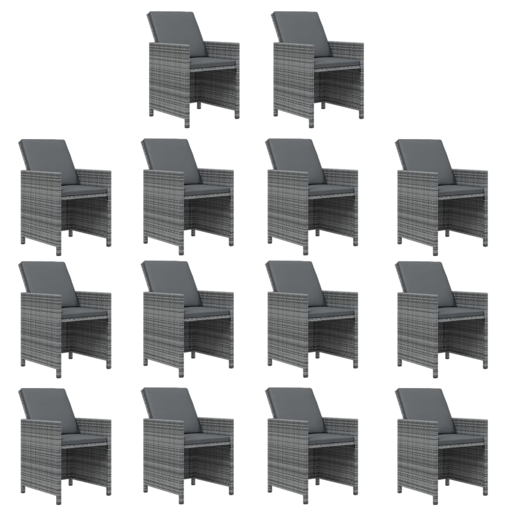 15 Piece Garden Dining Set with Cushions Poly Rattan Grey