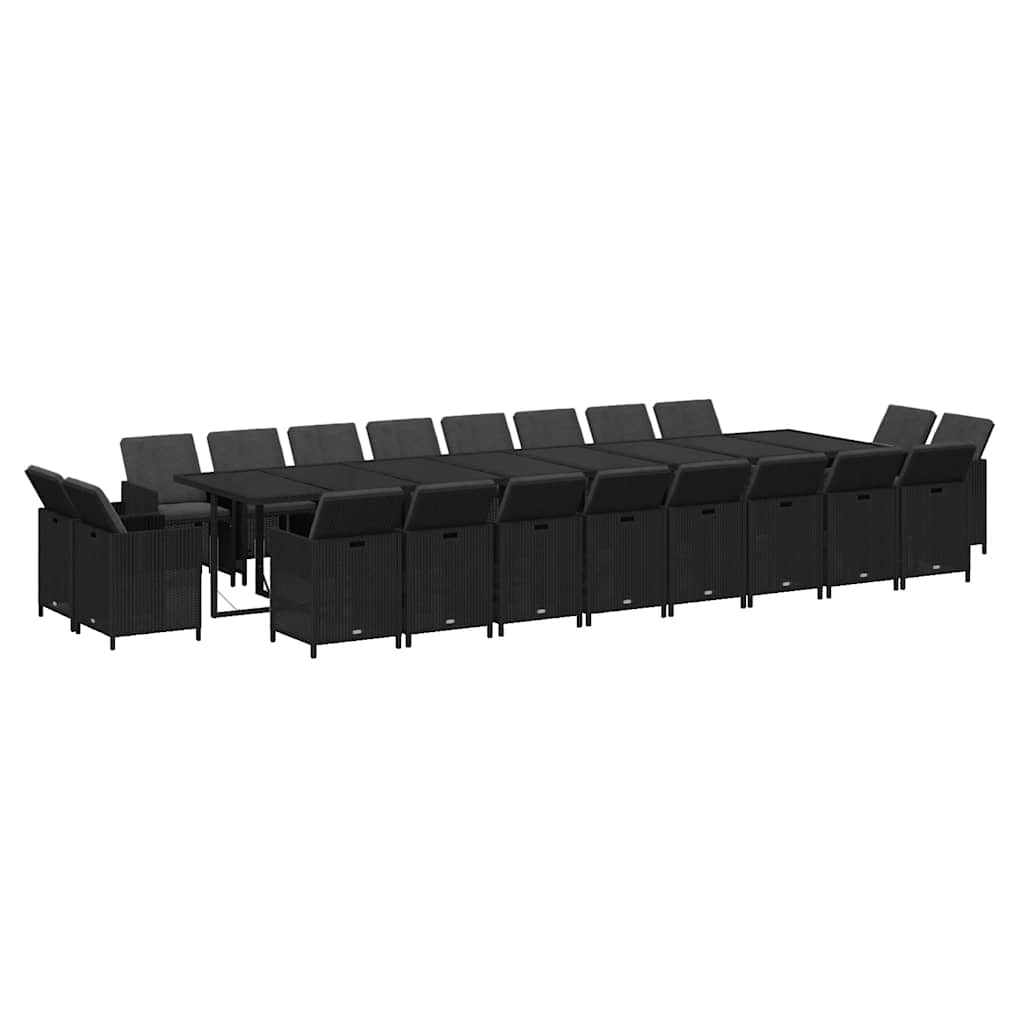 21 Piece Garden Dining Set with Cushions Black Poly Rattan