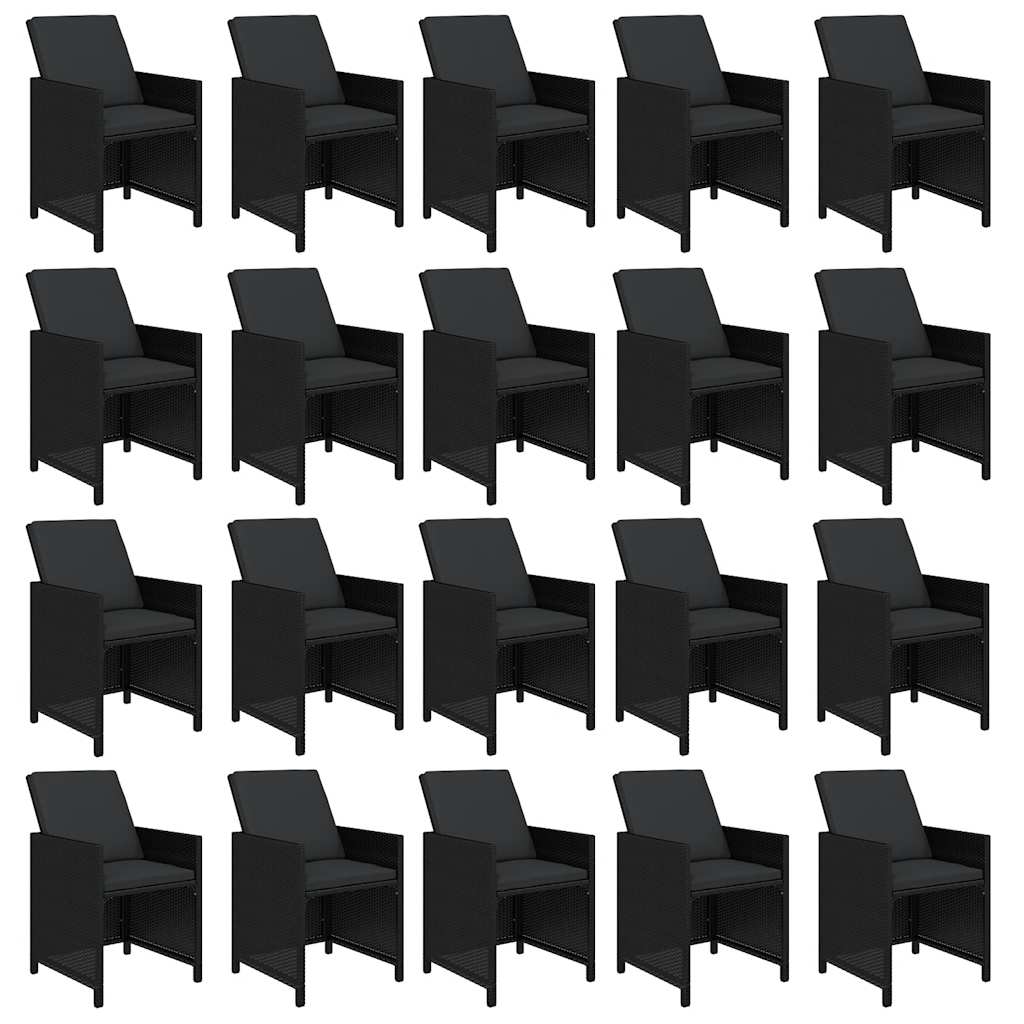 21 Piece Garden Dining Set with Cushions Black Poly Rattan