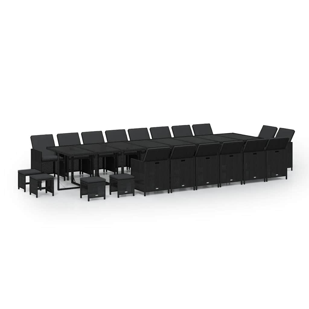 21 Piece Garden Dining Set with Cushions Black Poly Rattan