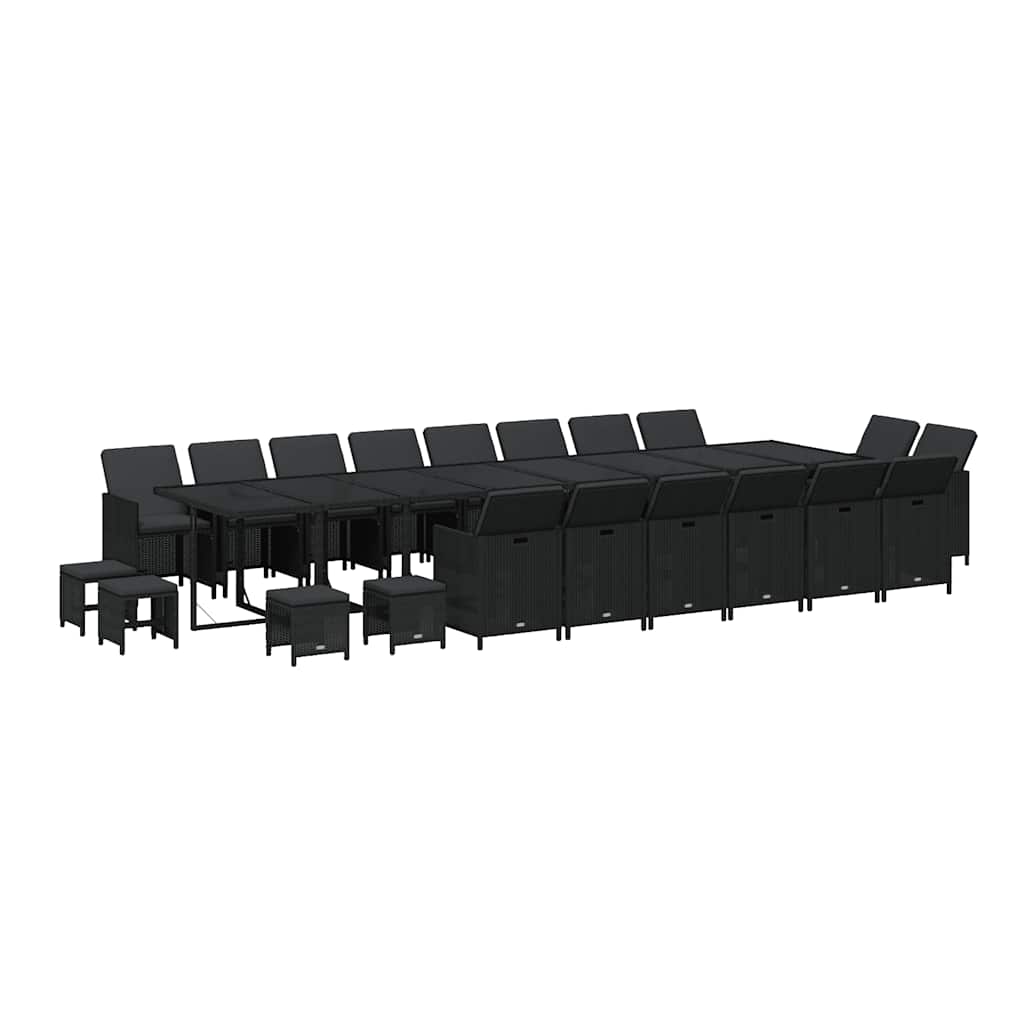 21 Piece Garden Dining Set with Cushions Black Poly Rattan
