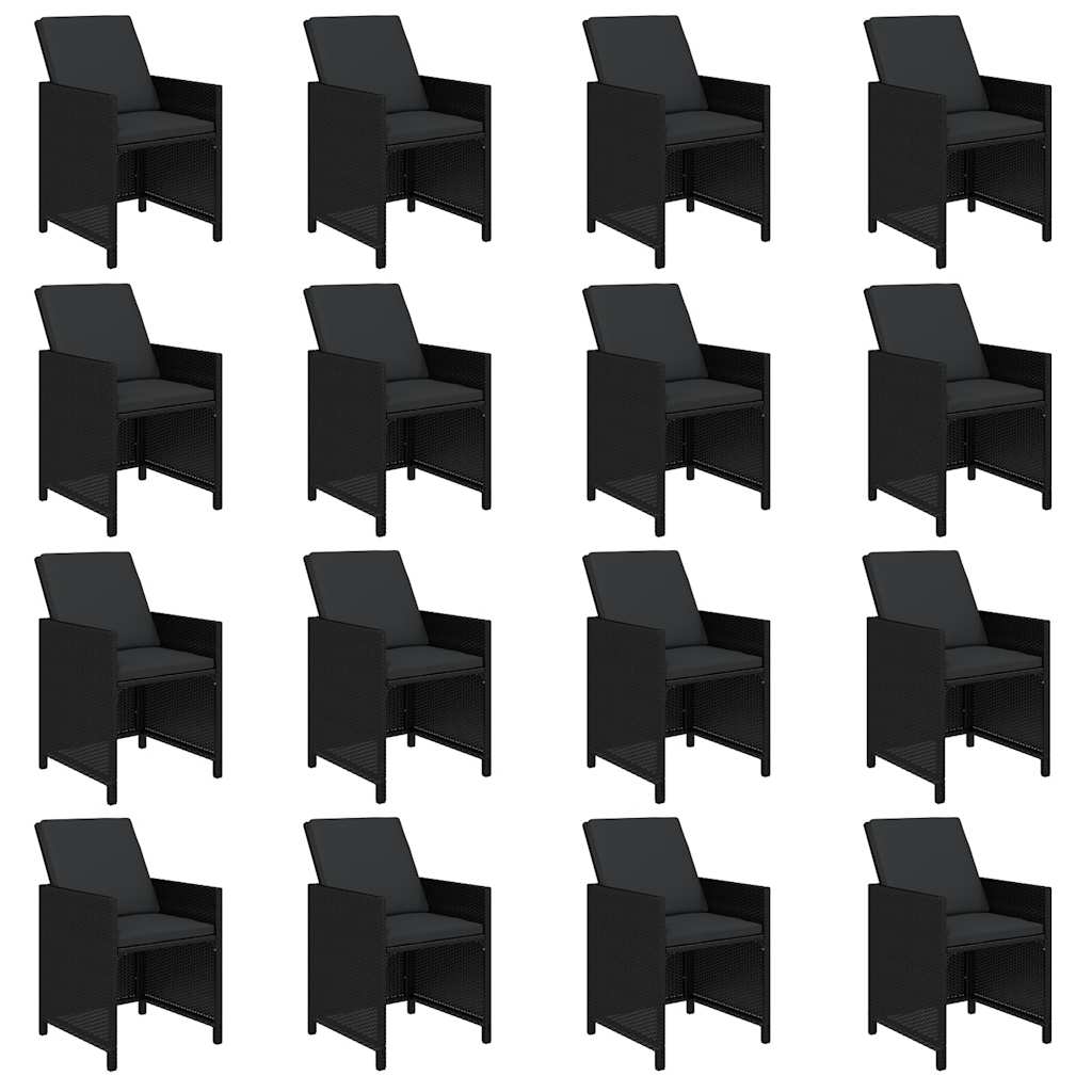 21 Piece Garden Dining Set with Cushions Black Poly Rattan