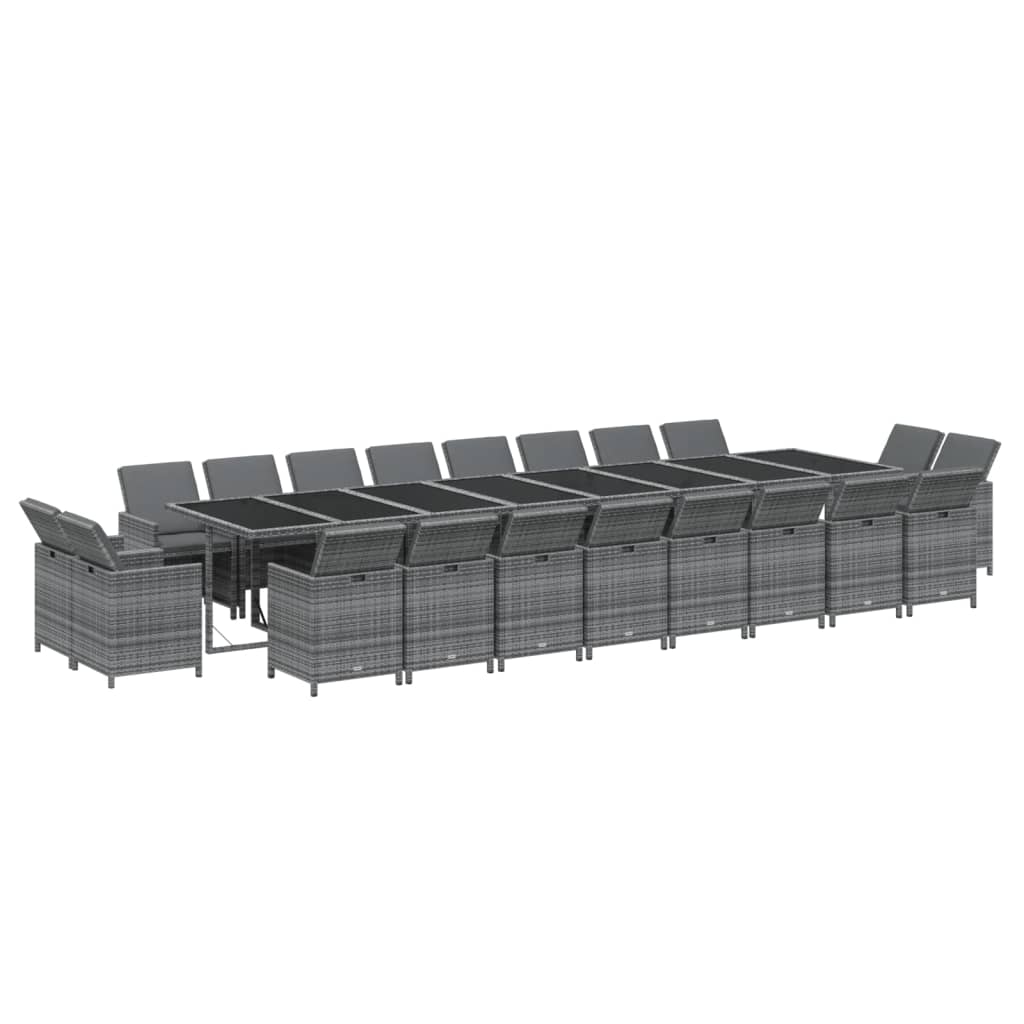 21 Piece Garden Dining Set with Cushions Grey Poly Rattan
