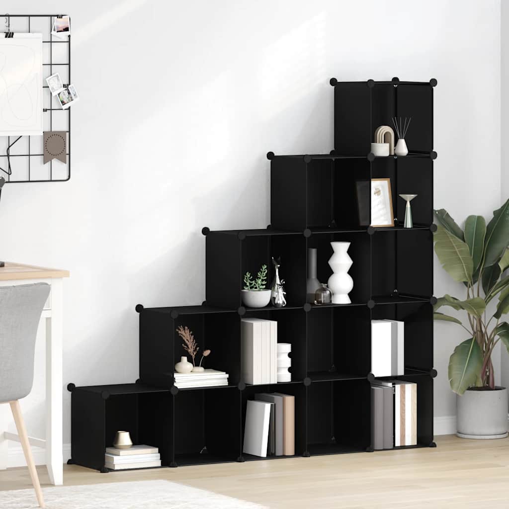 Storage Cube Organiser with 15 Cubes Black PP