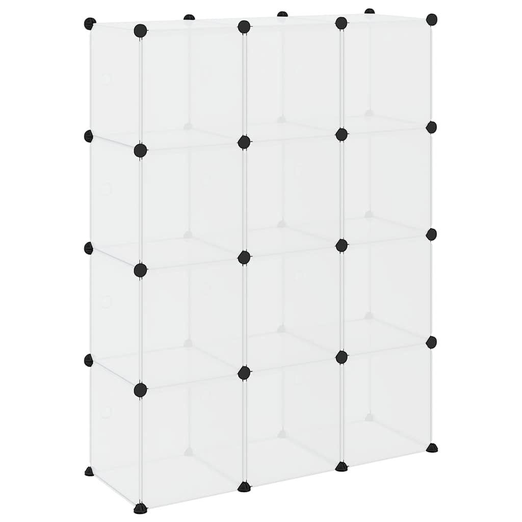 Storage Cube Organiser with 12 Cubes and Doors Transparent PP