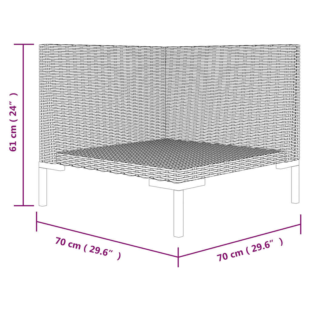 Garden Sofa with Cushions Half Round Poly Rattan