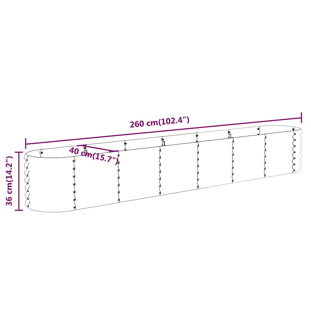 Garden Raised Bed Galvanised Steel 260x40x36 cm Silver