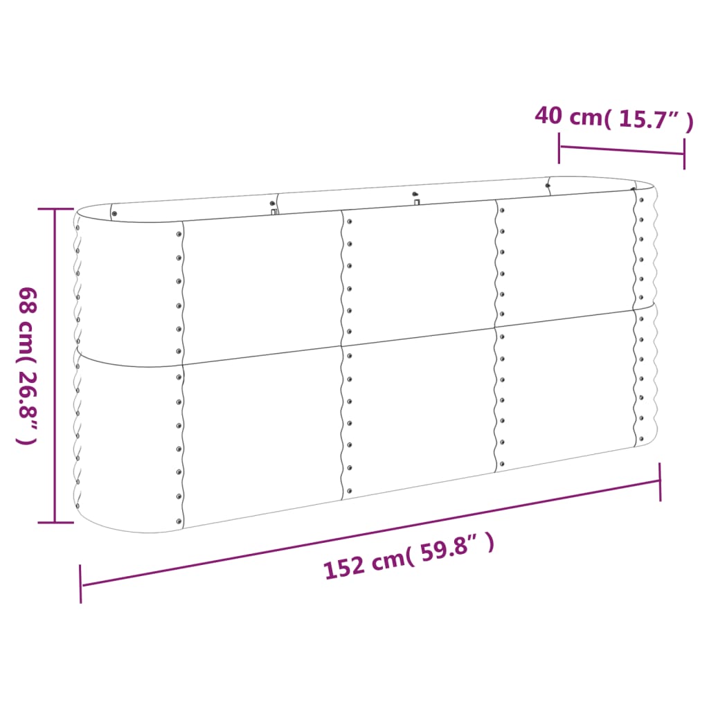 Garden Raised Bed Galvanised Steel 152x40x68 cm Grey
