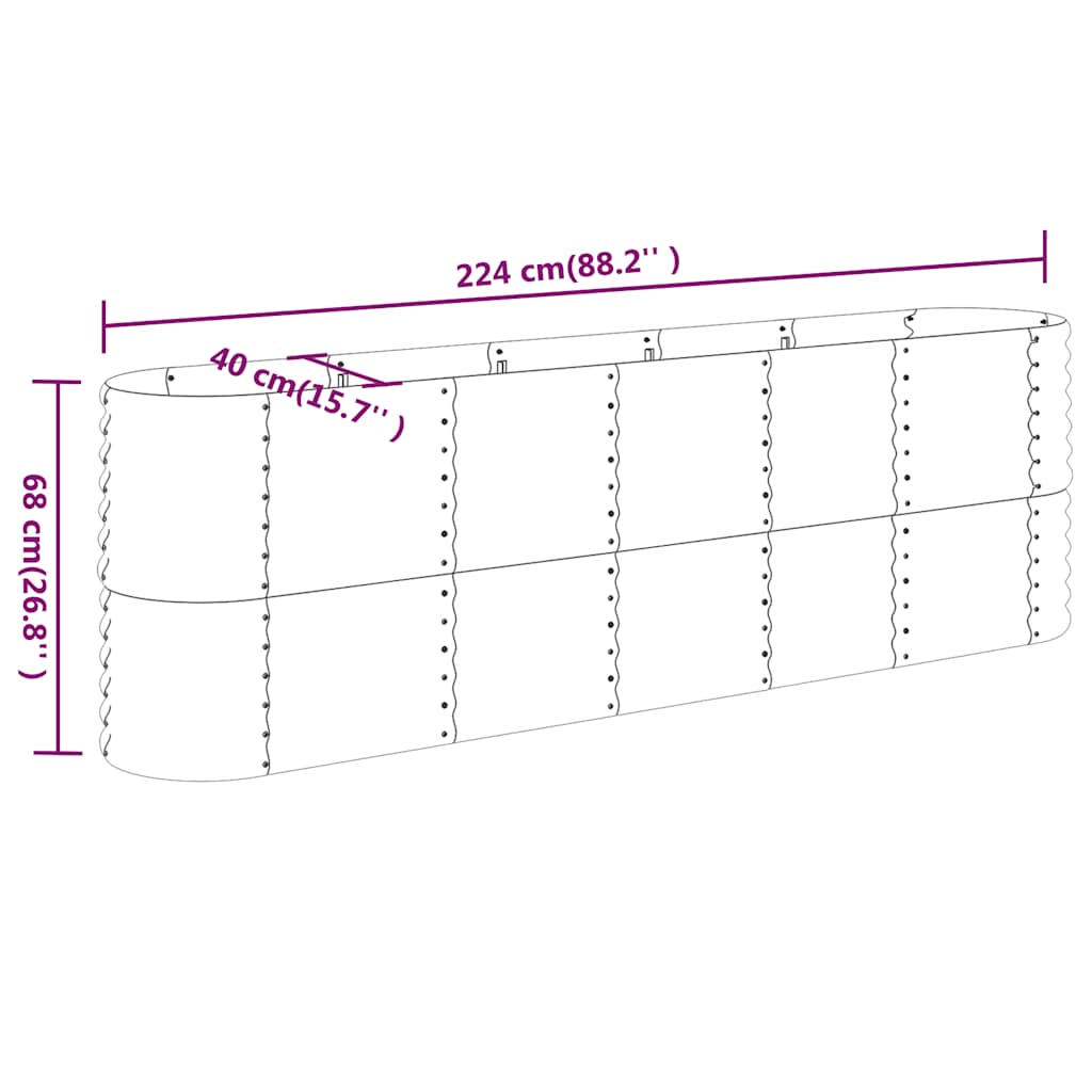 Garden Raised Bed Galvanised Steel 224x40x68 cm Brown