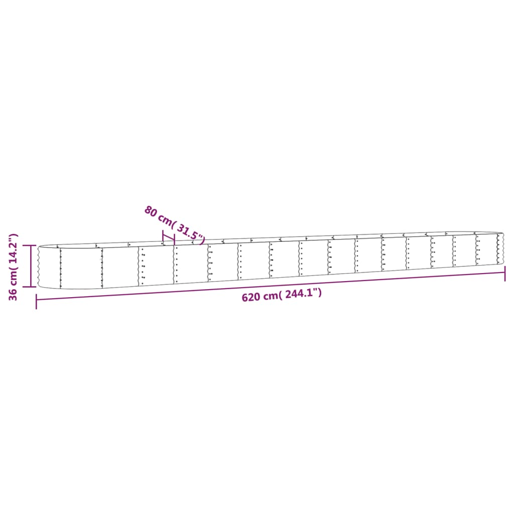 Garden Raised Bed Galvanised Steel 620x80x36 cm Grey