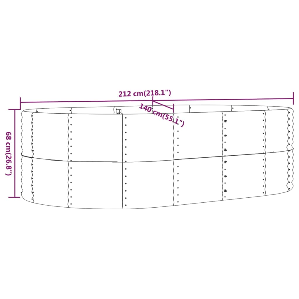 Garden Raised Bed Silver 212x140x68 cm Galvanised Steel