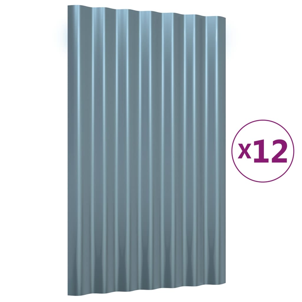 Roof Panels 12 pcs Galvanised Steel Grey 60x36 cm