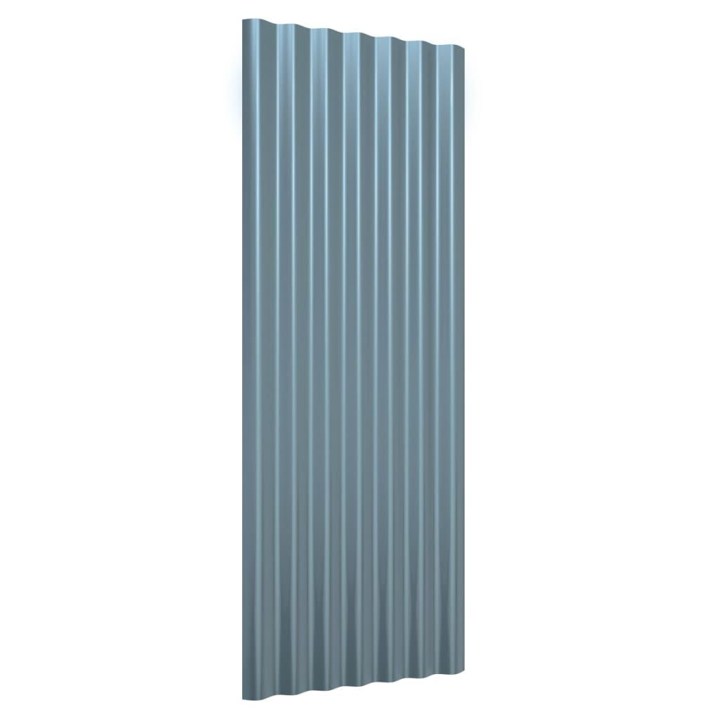 Roof Panels 12 pcs Galvanised Steel Grey 100x36 cm