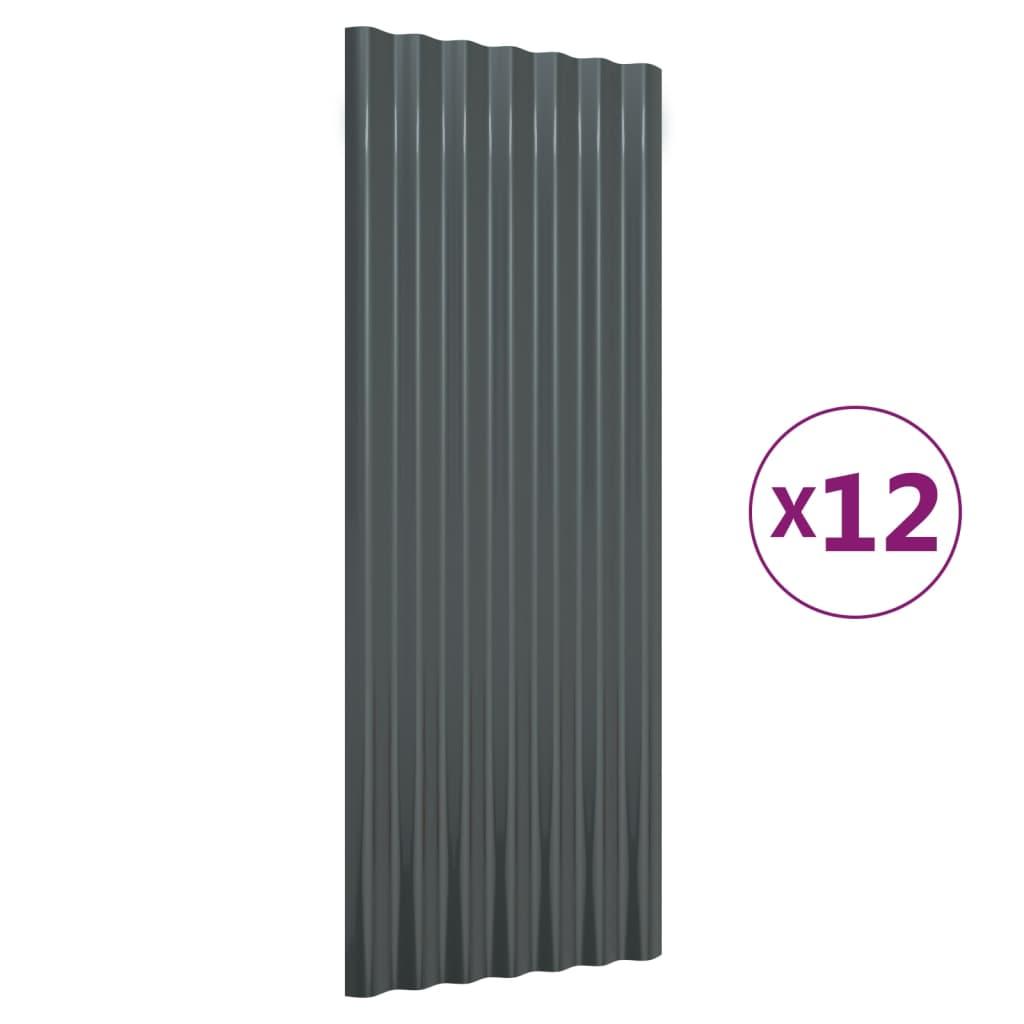 Roof Panels 12 pcs Galvanised Steel Anthracite 100x36 cm
